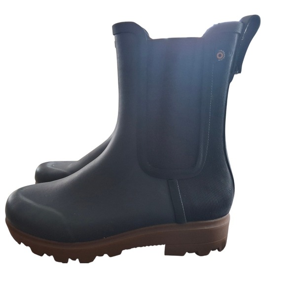 Bogs Holly Tal Chelsea Waterproof Black Rubber Rain Boots Women's Size 8 - Picture 2 of 7
